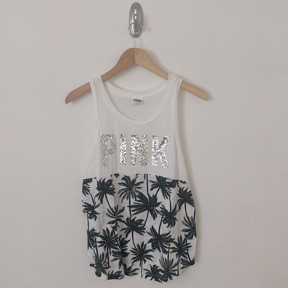 Victorias Secret PINK Sequin Palm Tree Tank, Sz S